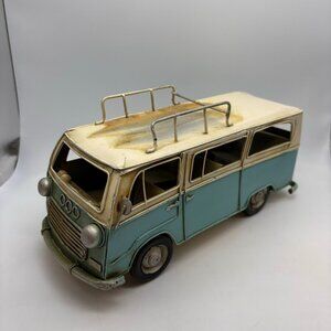 Vintage Old Fashioned Retro Beach Travel Van Metal Model Blue/White